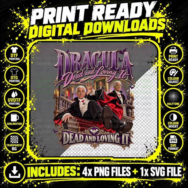 Dracula Dead and Loving It Vintage Leslie Nielsen Comedy Png SVG Digital Bundle