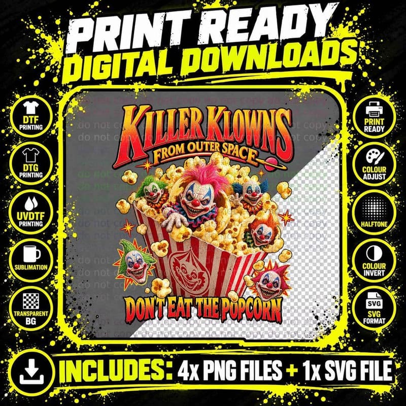 Killer Klowns From Outer Space Vintage Horror Movie Png SVG Digital Bundle