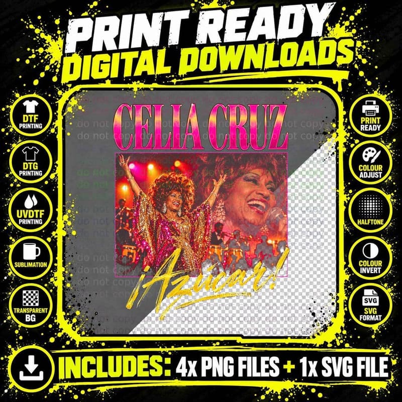 Celia Cruz Azucar Queen of Salsa Vintage Latin Music Png SVG Digital Bundle