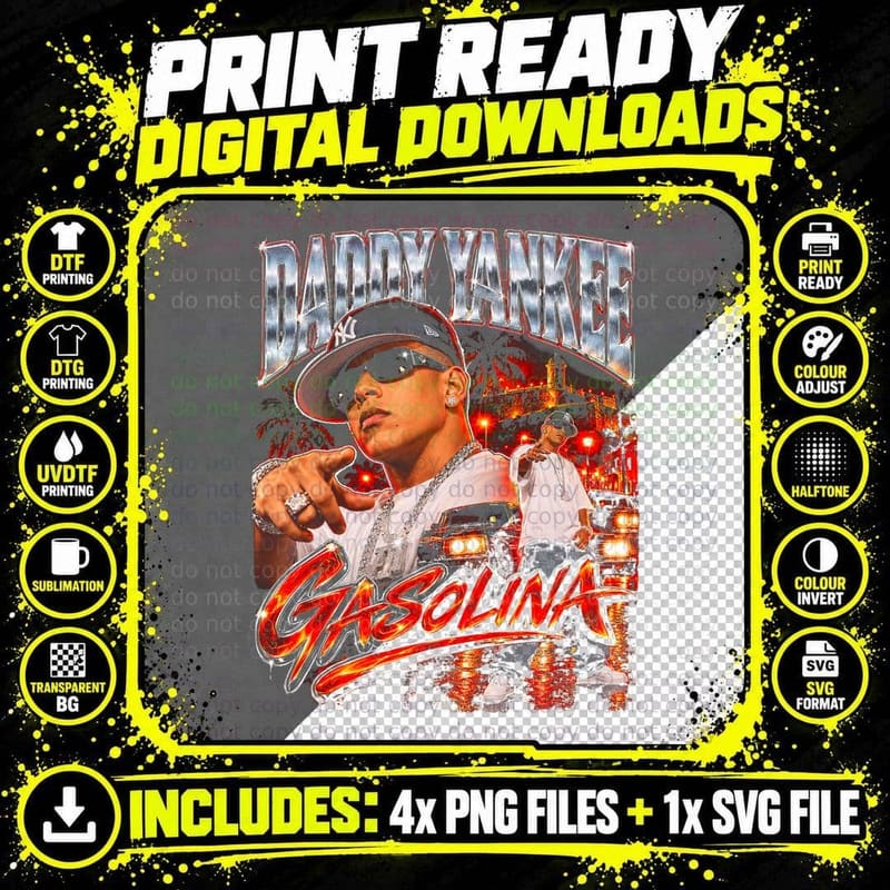 Daddy Yankee Gasolina 2004 Reggaeton Vintage Retro Latin Png SVG Digital Bundle