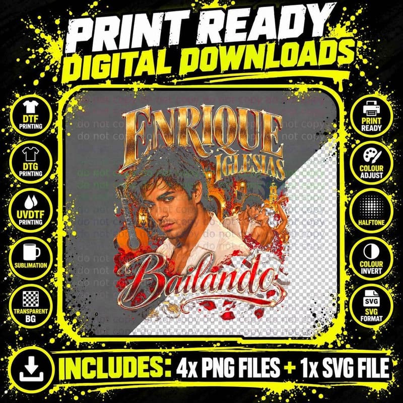 Enrique Iglesias Bailando 2014 Vintage Latin Pop Music Png SVG Digital Bundle