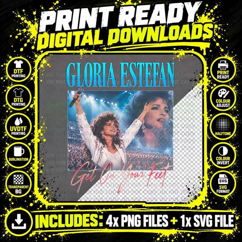 Gloria Estefan Get On Your Feet Vintage 80s Latin Pop Png SVG Digital Bundle