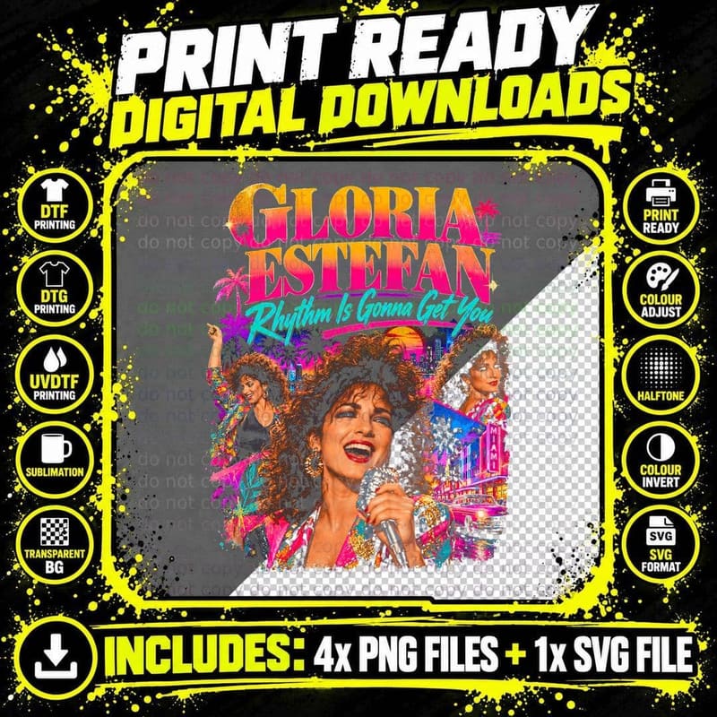 Gloria Estefan Rhythm Is Gonna Get You Vintage 80s Latin Png SVG Digital Bundle