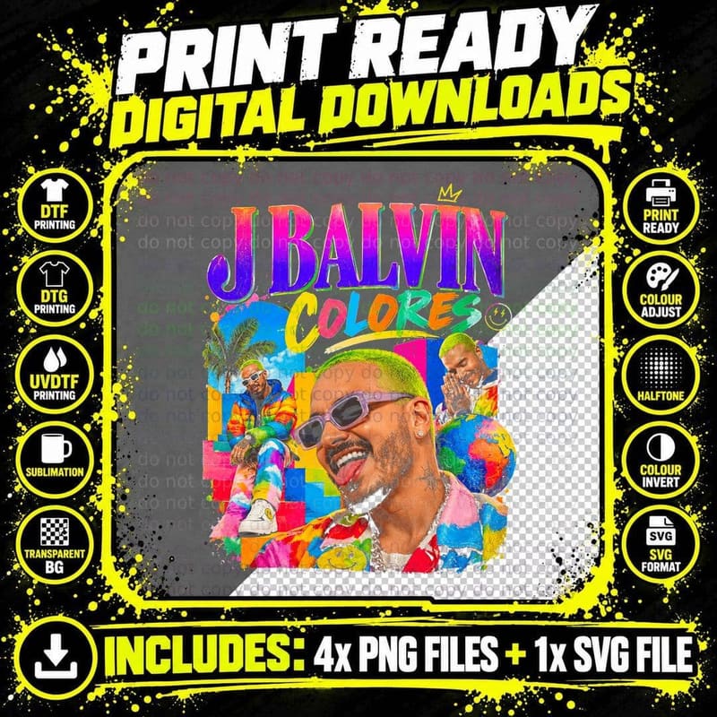 J Balvin Colores Vintage Rainbow Reggaeton Latin Music Png SVG Digital Bundle
