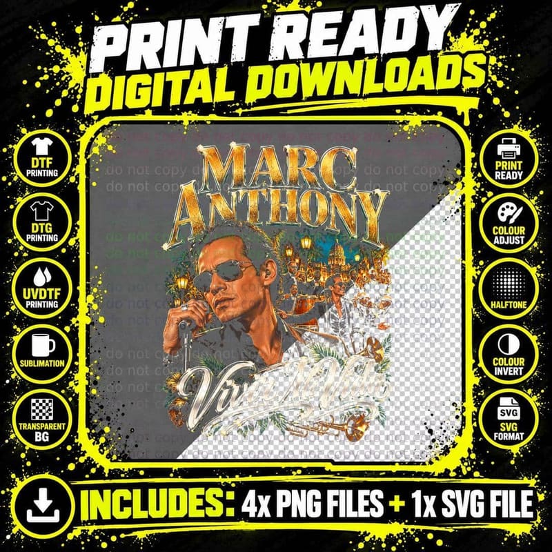 Marc Anthony Vivir Mi Vida Salsa Vintage Latin Music Png SVG Digital Bundle