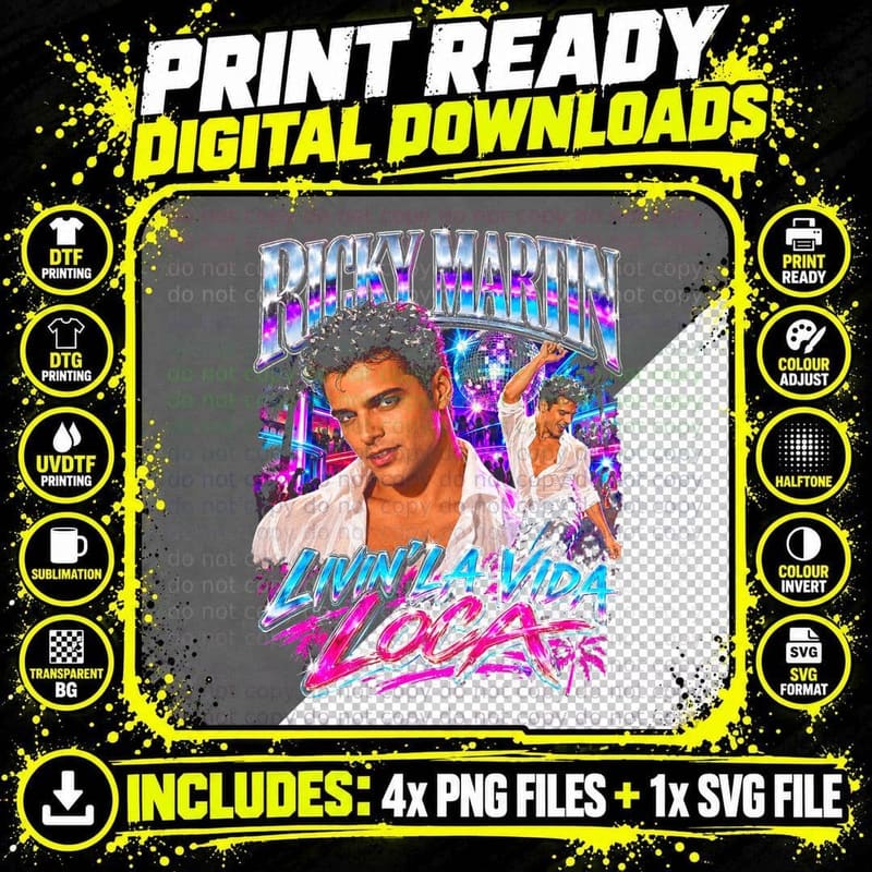 Ricky Martin Livin La Vida Loca Vintage Latin Pop Retro Png SVG Digital Bundle
