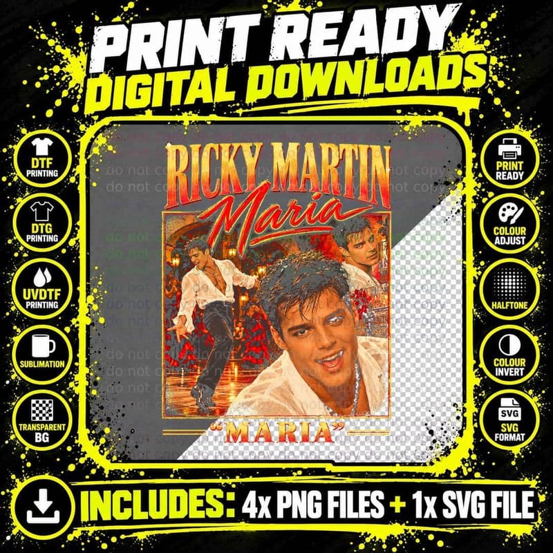 Ricky Martin Maria Vintage Latin Pop Dance Music Retro Png SVG Digital Bundle