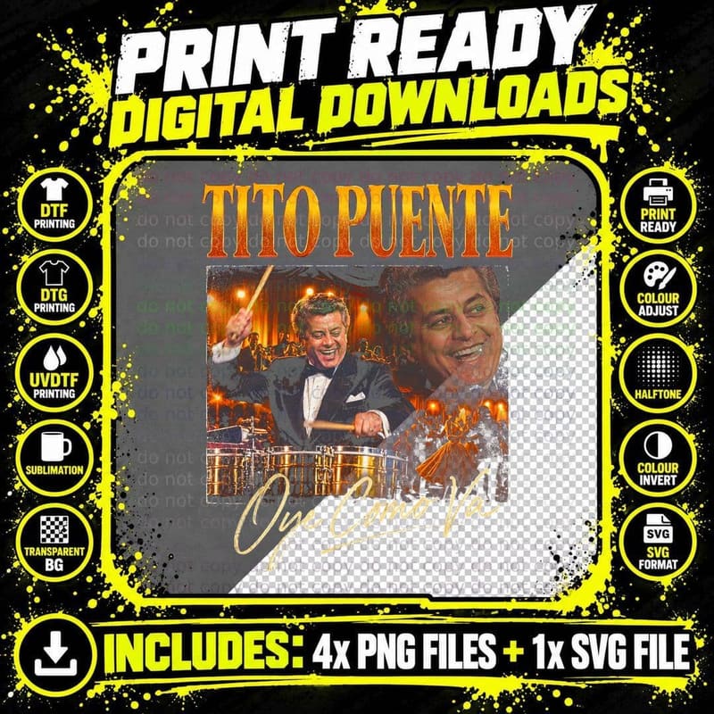 Tito Puente Oye Como Va Mambo Salsa Vintage Latin Jazz Png SVG Digital Bundle