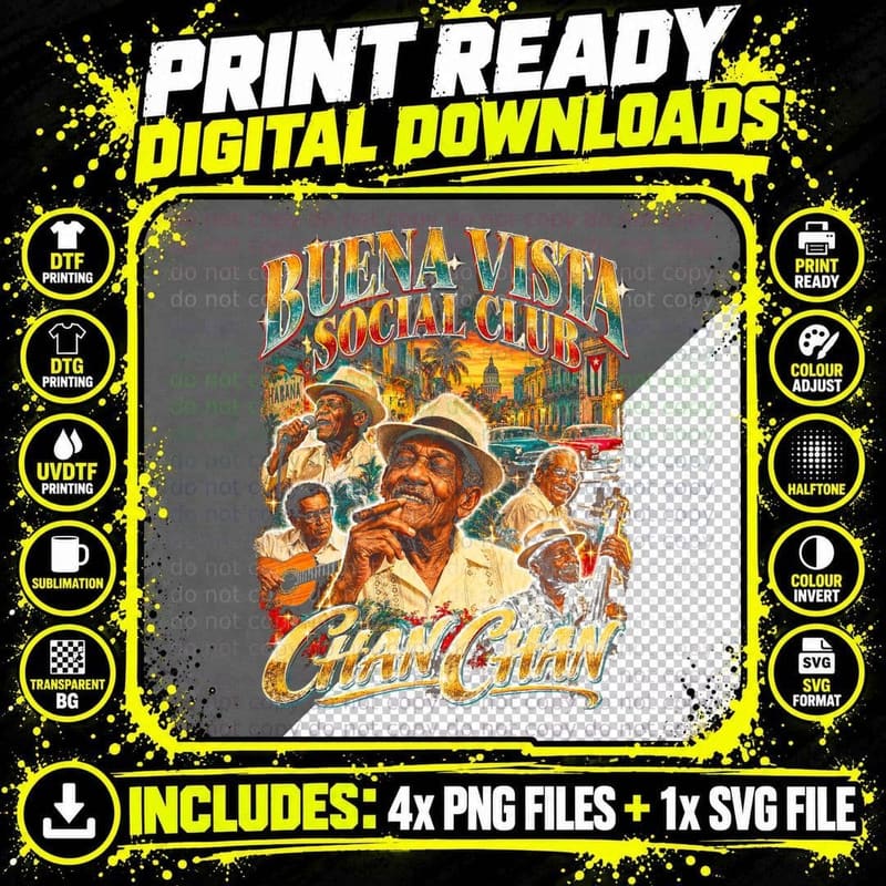 Buena Vista Social Club Chan Chan Cuban Vintage Music Png SVG Digital Bundle