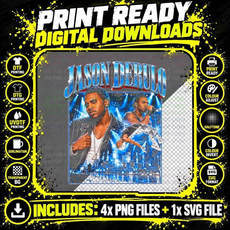 Jason Derulo Vintage Pop Music Retro Bootleg Concert Fan Png SVG Digital Bundle