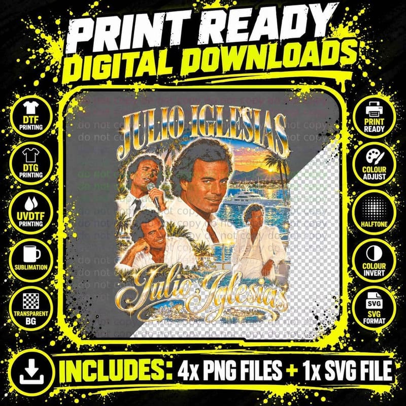 Julio Iglesias Vintage Latin Crooner Music Retro Bootleg Png SVG Digital Bundle