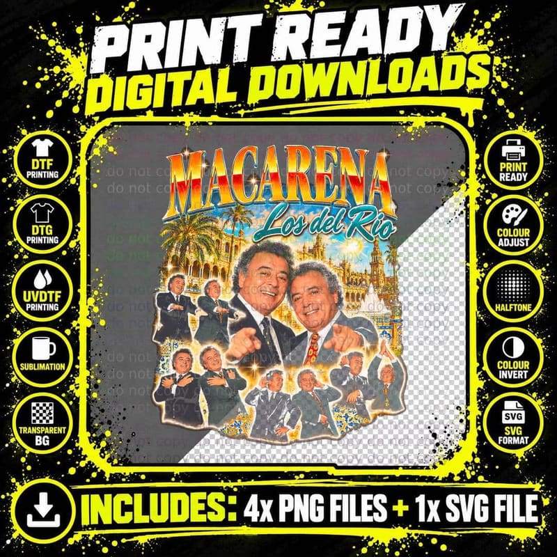 Los del Rio Macarena Retro 90s Dance Music Vintage Png SVG Digital Bundle