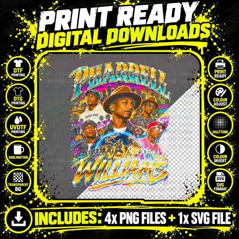 Pharrell Williams Happy Vintage Pop Music Retro Bootleg Png SVG Digital Bundle