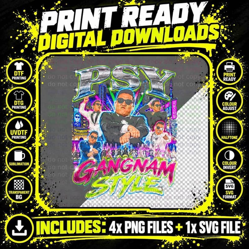 Psy Gangnam Style Vintage K-Pop Dance Music Retro Png SVG Digital Bundle