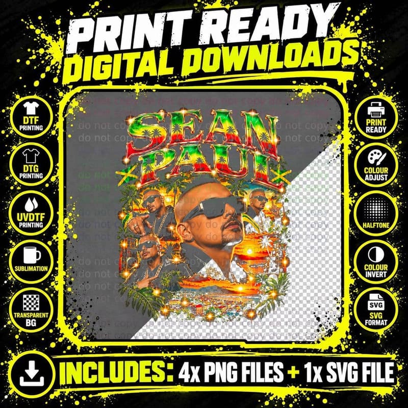 Sean Paul Dancehall Reggae Vintage Jamaican Music Retro Png SVG Digital Bundle