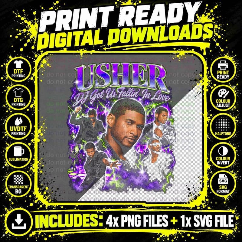 Usher DJ Got Us Fallin In Love Vintage R&B Retro Bootleg Png SVG Digital Bundle