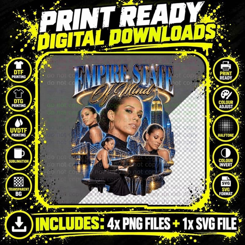 Alicia Keys Empire State of Mind R&B Airbrushed Vintage Png SVG Digital Bundle