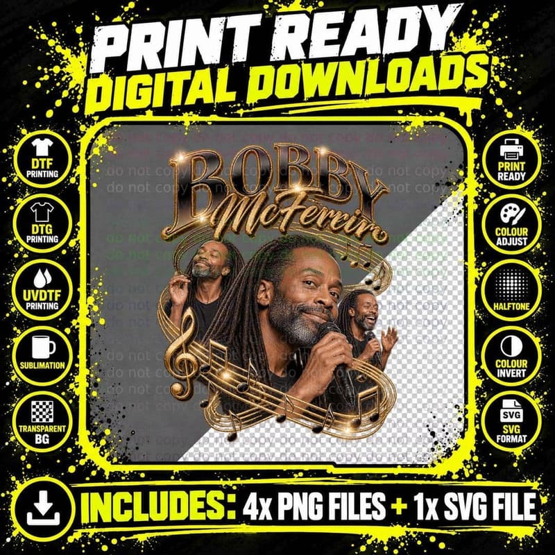 Bobby McFerrin Don't Worry Be Happy 80s Reggae Pop Png SVG Digital Bundle