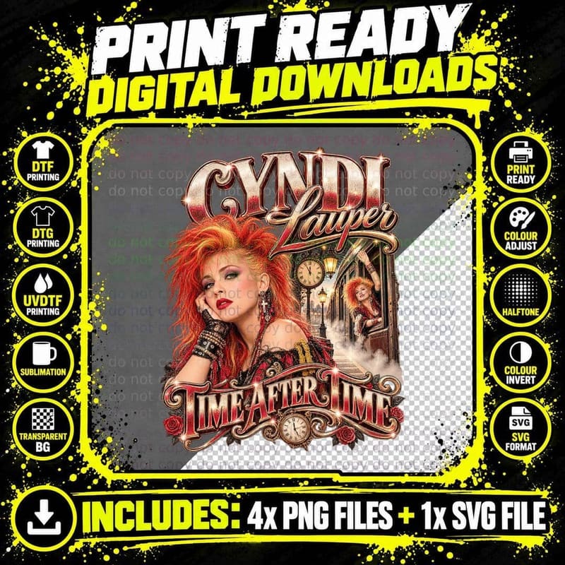 Cyndi Lauper Vintage Music Time After Time 80s Retro Png SVG Digital Bundle