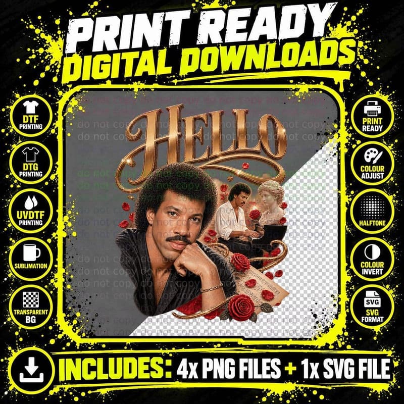 Lionel Richie Vintage Music Hello 80s Romantic Retro Png SVG Digital Bundle