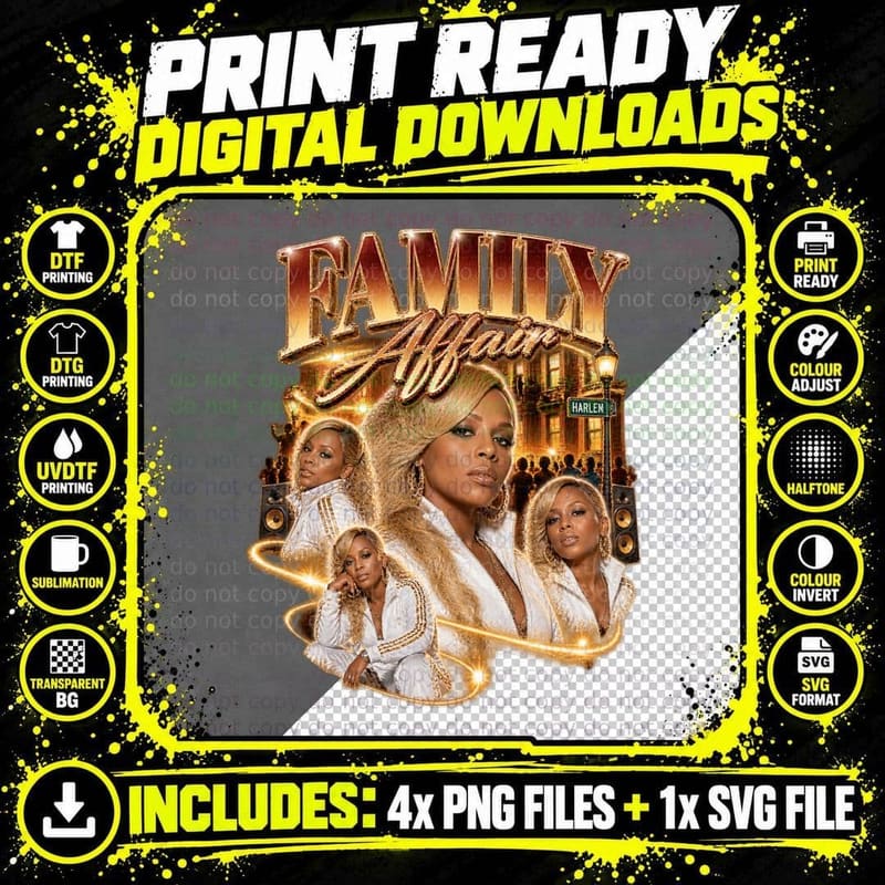 Mary J Blige Family Affair 2000s R&B Airbrushed Vintage Png SVG Digital Bundle