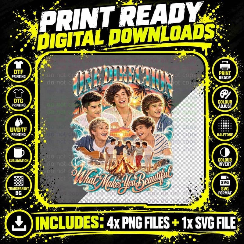 One Direction Retro Music 2011 Pop Band Album Fan T-Shirt Png SVG Digital Bundle