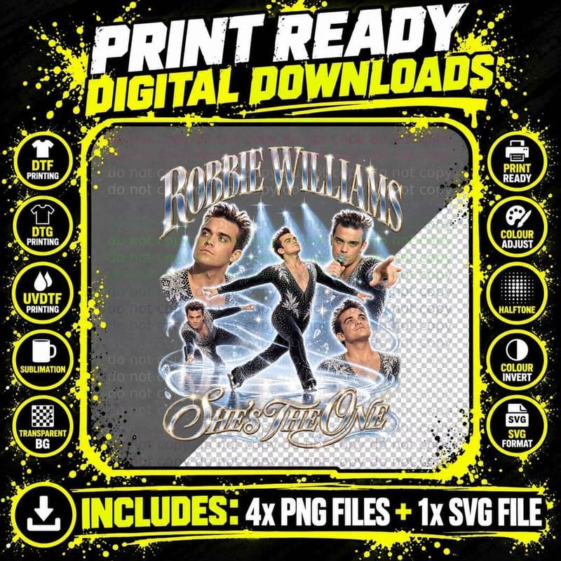 Robbie Williams Retro Music Collage Album 90s Britpop Png SVG Digital Bundle