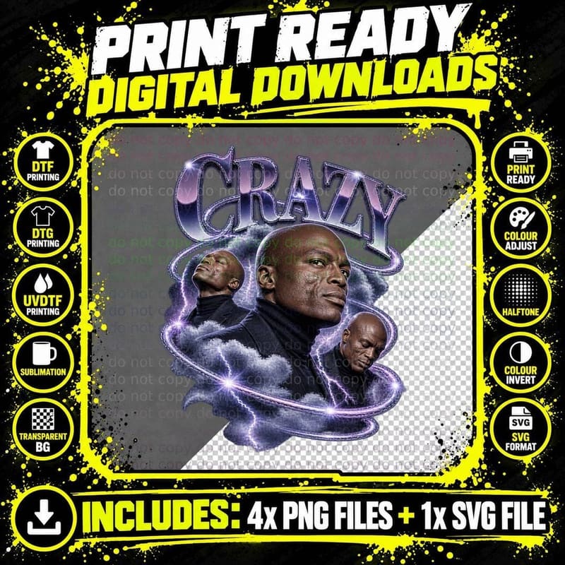 Seal Crazy 90s Pop Rock Airbrushed Storm Vintage Music Png SVG Digital Bundle