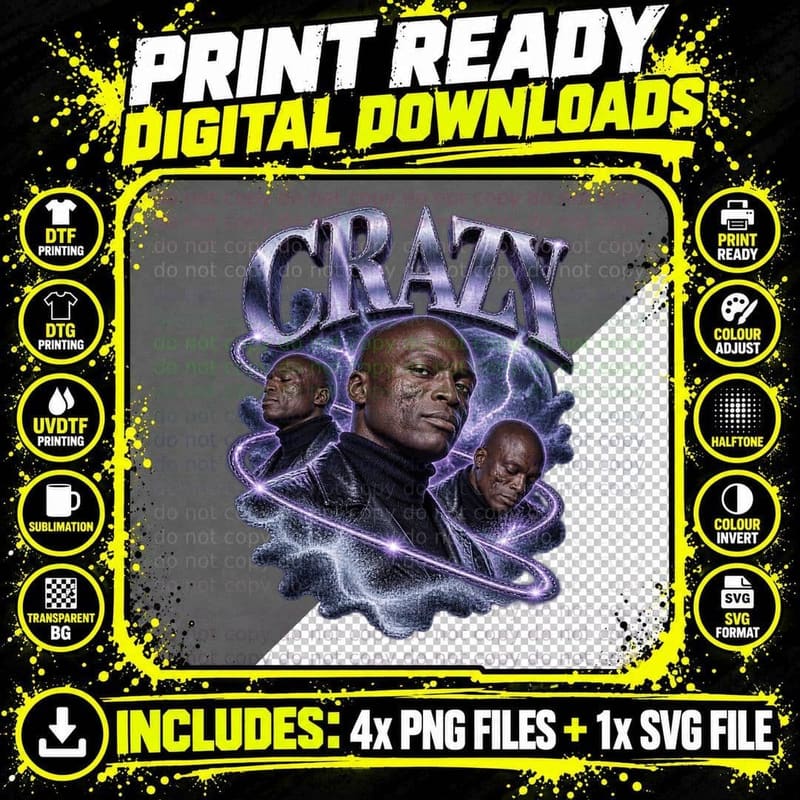 Seal Crazy 90s Pop Rock Airbrushed Storm Vintage Music Png SVG Digital Bundle