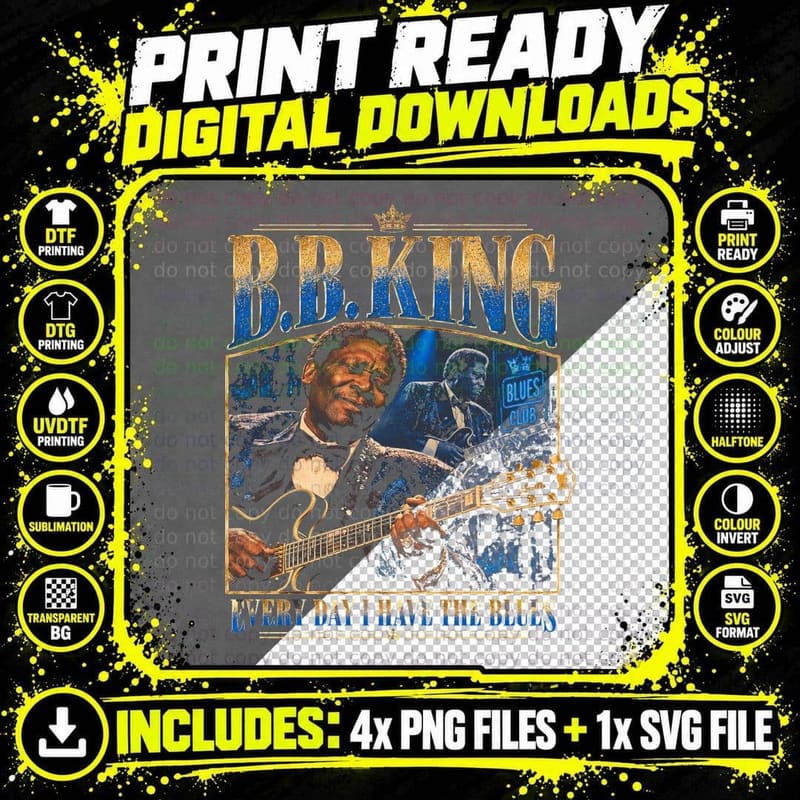 B.B. King Every Day I Have the Blues Vintage Electric Png SVG Digital Bundle