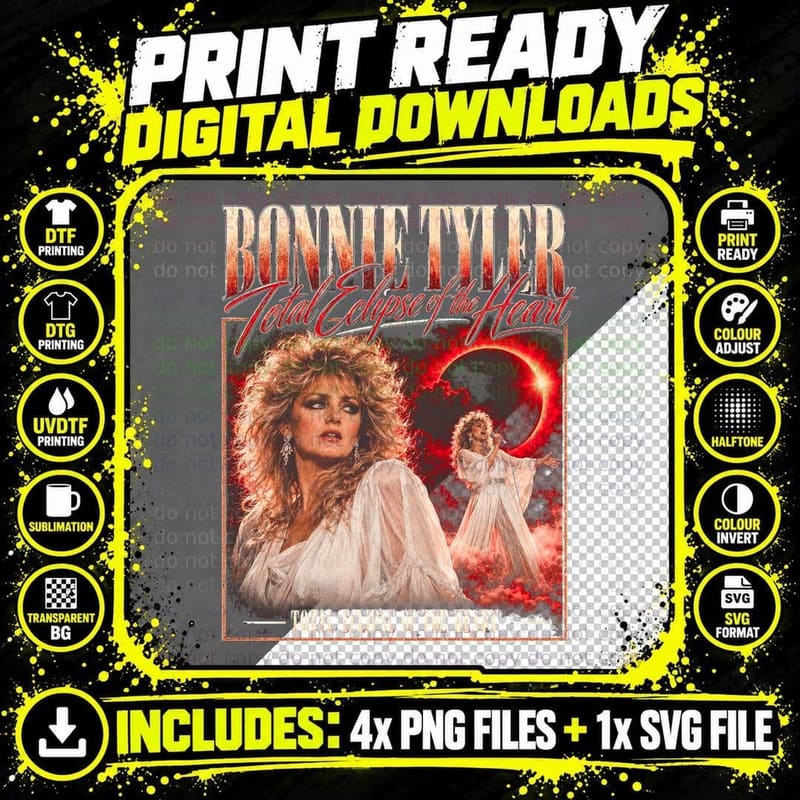 Bonnie Tyler Total Eclipse of the Heart Vintage 80s Pop Png SVG Digital Bundle