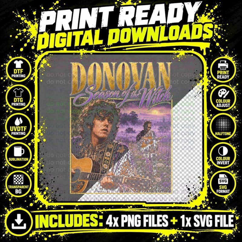 Donovan Season of the Witch Vintage Psychedelic Folk Png SVG Digital Bundle