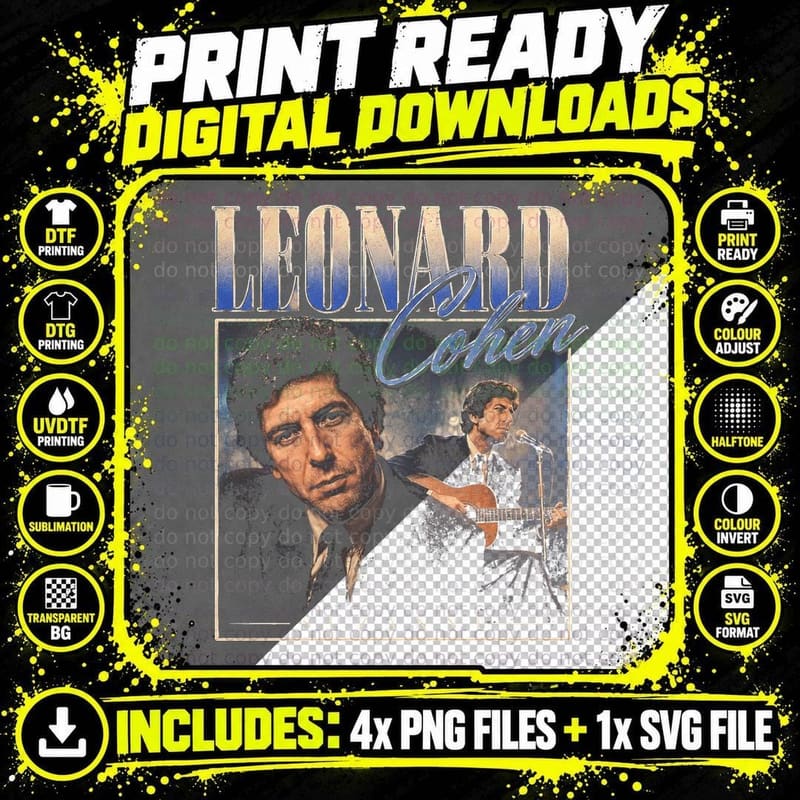 Leonard Cohen Suzanne Vintage Folk Rock Poetry Retro Png SVG Digital Bundle