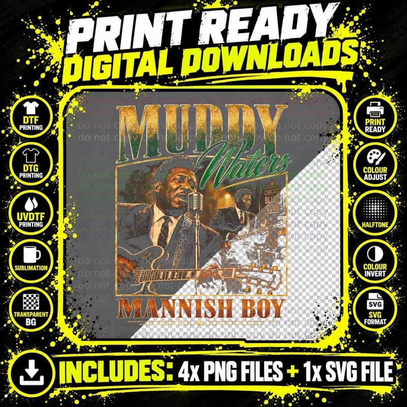 Muddy Waters Mannish Boy Vintage Chicago Electric Blues Png SVG Digital Bundle