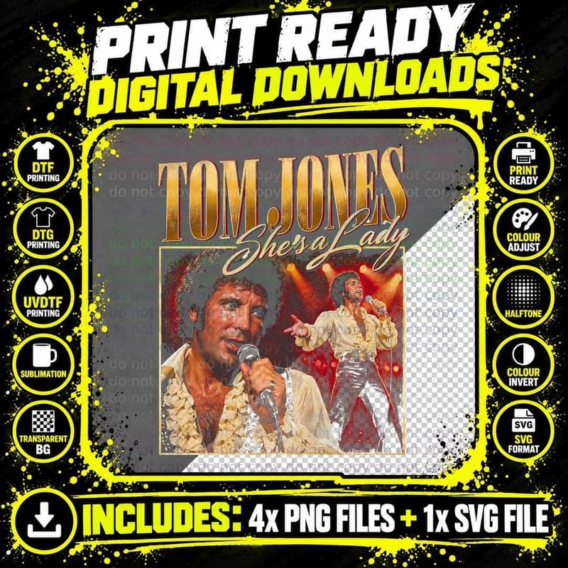 Tom Jones She's a Lady Vintage 70s Soul Pop Concert Png SVG Digital Bundle