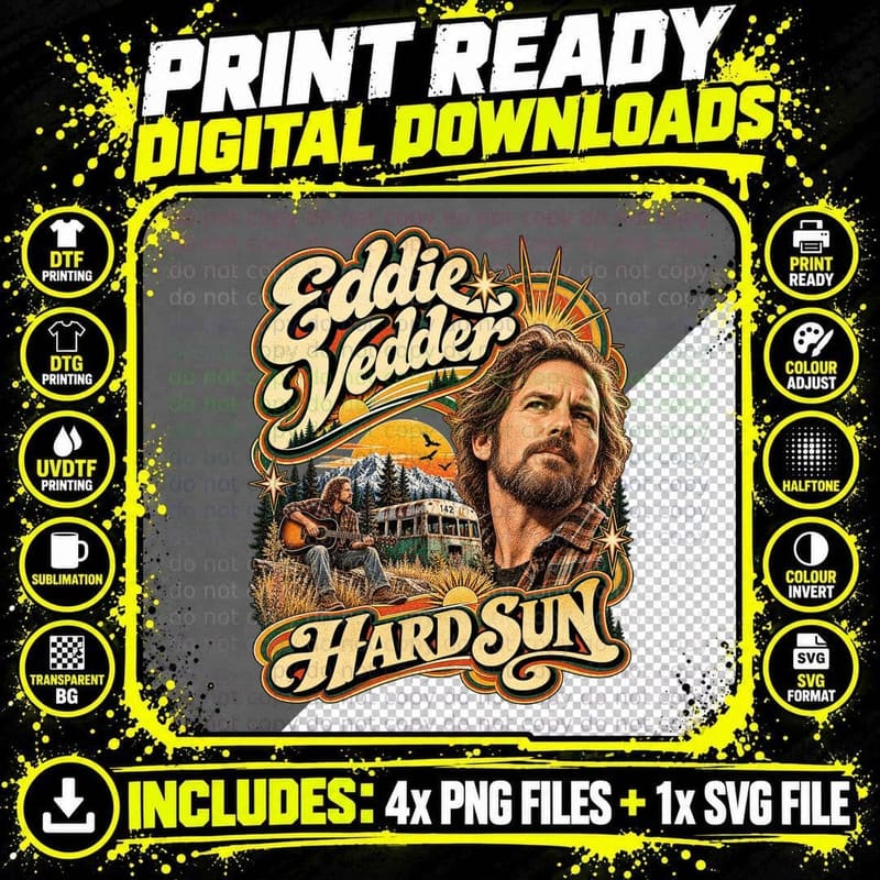 Eddie Vedder Vintage Hard Sun Pearl Jam Acoustic Grunge Png SVG Digital Bundle