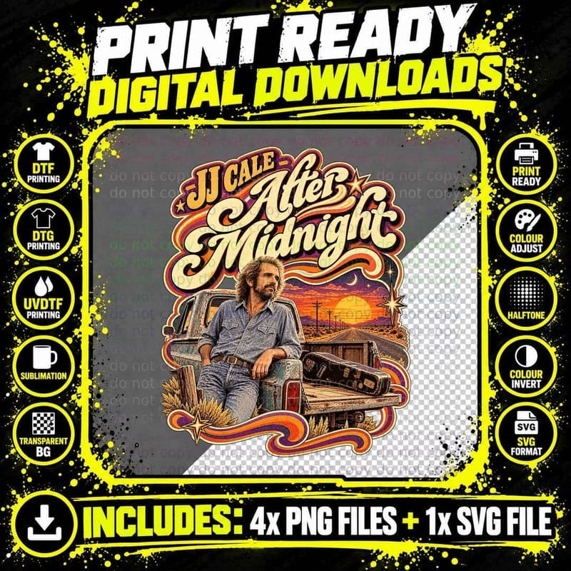 JJ Cale Retro After Midnight Oklahoma Sunset Country Png SVG Digital Bundle