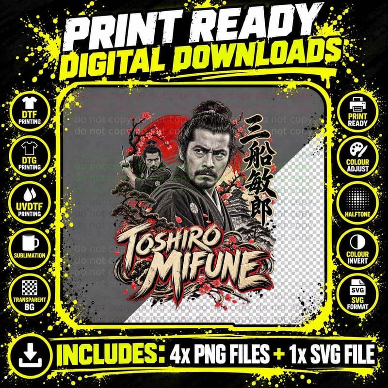 Yojimbo Vintage Toshiro Mifune Kurosawa Samurai Japanese Png SVG Digital Bundle
