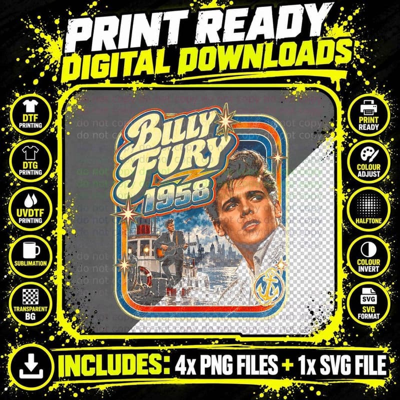 Billy Fury 1958 Vintage Mersey Rockabilly Liverpool Png SVG Digital Bundle