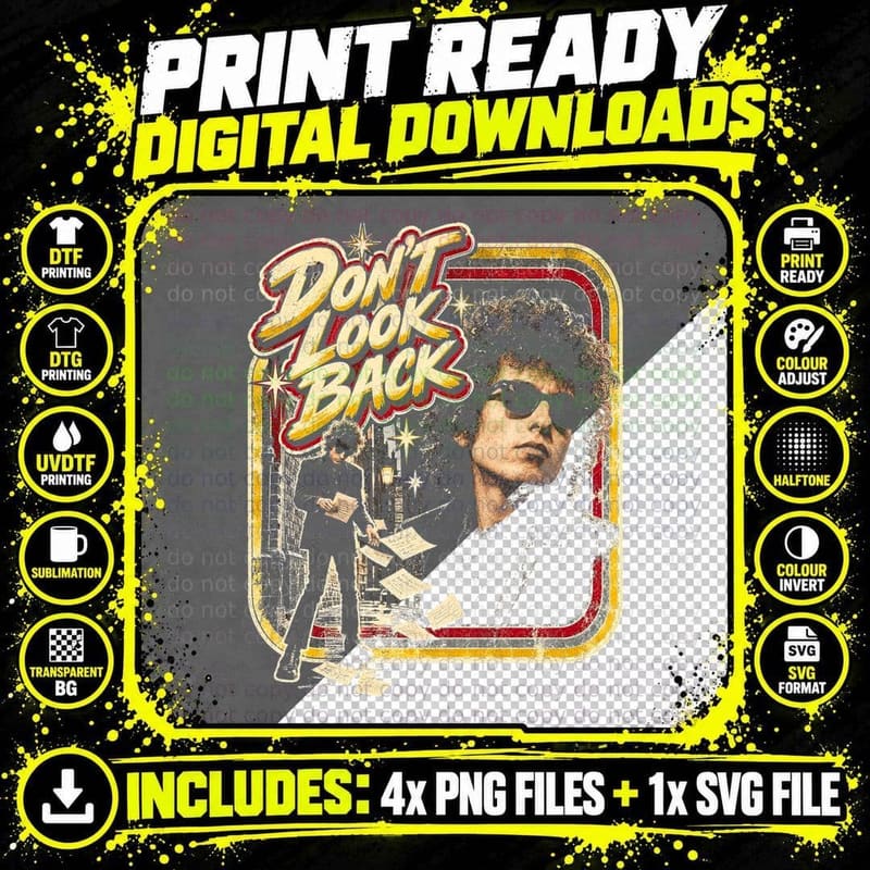 Bob Dylan Dont Look Back Vintage 60s Folk Rock Music Png SVG Digital Bundle
