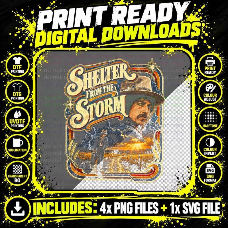 Bob Dylan Shelter From the Storm Vintage 70s Folk Rock Png SVG Digital Bundle
