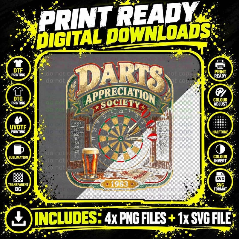 Darts Appreciation Society 1983 Retro Vintage Pub Darts Png SVG Digital Bundle