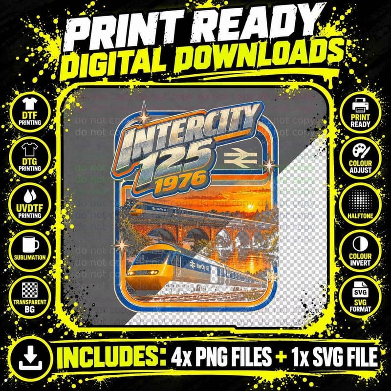 InterCity 125 1976 British Rail Vintage Retro HST Png SVG Digital Bundle