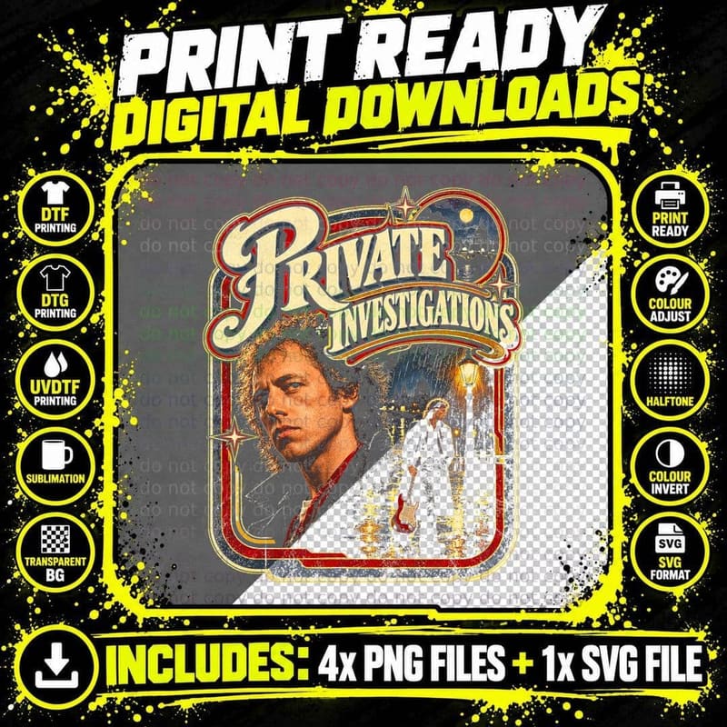 Mark Knopfler Private Investigations Vintage 80s Dire Png SVG Digital Bundle