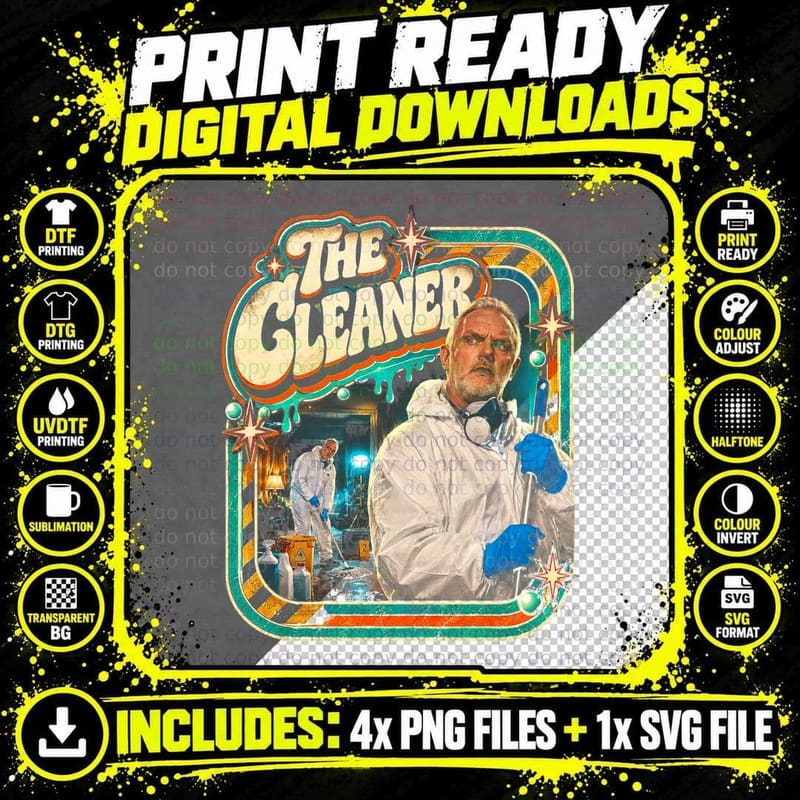 The Cleaner BBC Vintage Greg Davies Retro British Comedy Png SVG Digital Bundle