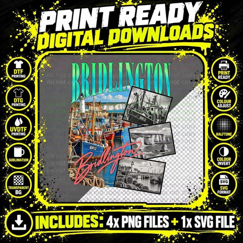 Bridlington Vintage Travel Coastal Fishing Heritage Png SVG Digital Bundle