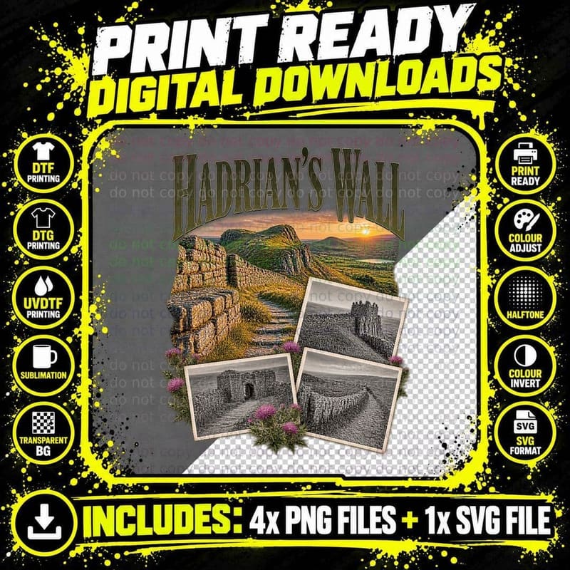 Hadrian's Wall Vintage Roman Wall History Travel Png SVG Digital Bundle