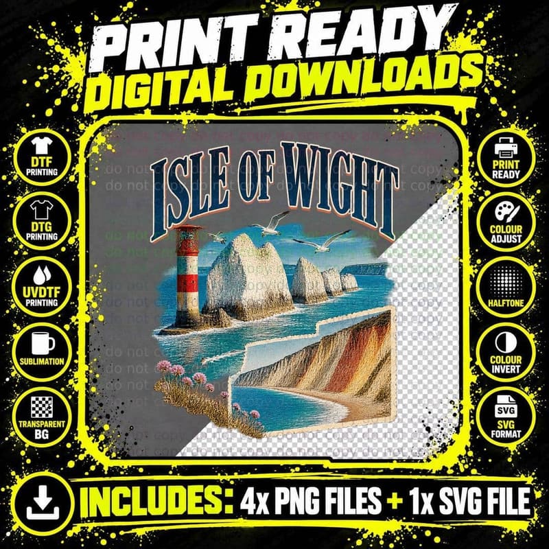 Isle Of Wight Needles Lighthouse Chalk Cliffs Alum Bay Vintage Travel T-Shirt Png SVG Digital Bundle