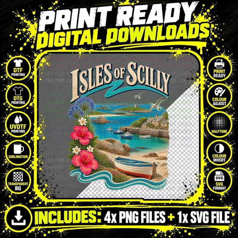 Isles of Scilly Retro British Island Travel Coastal Png SVG Digital Bundle