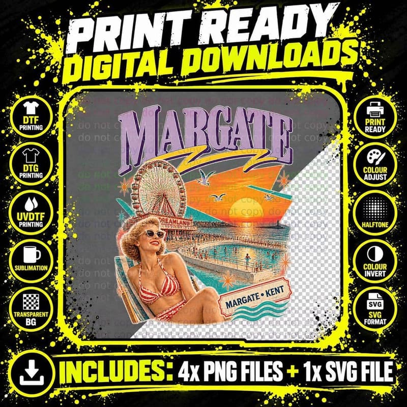 Margate Retro Seaside Holiday 1950s Vintage British Png SVG Digital Bundle